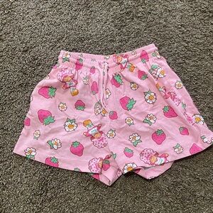 Juniors' Strawberry Shortcake All-Over Print Jersey Shorts